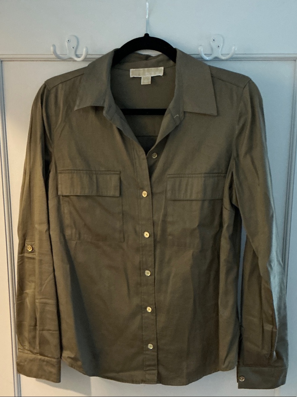 Michael Kors Olive Green Utility Shirt Button Front